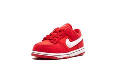 The Nike Dunk Low TD "Valentine's Day Solemates" is the toddler sizing of the retro basketball shoe in a colorway inspired by the popular February holiday.  Featured in colors associated with Valentine’s Day, the “Valentine's Day Solemates" Dunk for small children features a red corduroy-like base and tonal suede overlays.  A fuzzy white Swoosh inspired by the material commonly found on stuffed animals appears on the sides, while red “Nike” branding is embroidered on the heel.  A special tag reading “To: You ♥: ✔” can be seen on the heel.  Unique heart emblems are found on the tongue.  Release date: February 2024 Retro Basketball Shoes, Nike Branding, Retro Basketball, Nike Brand, Red Nike, Stadium Goods, Nike Kids, Brand Sale, Nike Dunk Low