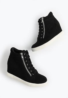 SuperCush Laney Lace Up Sneaker Wedge | maurices High-top Synthetic Wedge Sneakers, Comfortable High-top Wedge Sneakers With Cushioned Footbed, High-top Wedge Sneakers With Cushioned Footbed, Trendy Synthetic Wedge Sneakers With Cushioned Footbed, Sneaker Wedge, Wedges, Lace Up, My Style, Heels