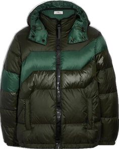 Green Down Outerwear With Padded Collar, Designer Puffer Outerwear For Outdoor, Designer Puffer Outdoor Outerwear, Designer Nylon Puffer Jacket For Fall, Modern Green Outerwear For Fall, Modern Green Long Sleeve Outerwear, Designer Green Winter Outerwear, Designer Down Outerwear For Fall, Designer Puffer Outerwear For Winter