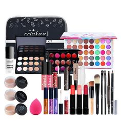 FantasyDay Pro Makeup Gift Set will surprise you with countless combinations of colours and high quality products, from eyeshadow, highlighters, nail polish, professional brushes and even manicure tools! Whether beginner or already a makeup expert, this vanity case is an excellent choice for home use, salons or for making sure you look impeccable during your travels and vacations! Features:  High quality ingredients, can last for all day long!  This highly pigmented cosmetic is hypoallergenic an Professional Makeup Set, Travel Makeup Kit, Powdered Eyeliner, Lipstick Palette, Casual Makeup, Full Makeup, Makeup Gift Sets, Too Faced Concealer, Soft Makeup