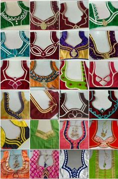 many different types of necklaces are shown in this collage, with multiple colors and patterns