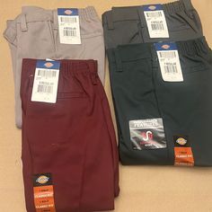 Dickies Boys Double Knee Multi-Pocket Classic Fit Pants. Nwt. Size 4 Regular - 3pair Dark Green And 1 Ea Light Gray 6 Regular- 2 Pair Dark Green, 3 Pair Dark Gray 1 Pair Light Gray And 1 Pair Burgundy 65% Polyester And 35% Cotton All For $40 Measurements And More Pictures Can Be Provided Upon Request. 5 & 7’s Are Sold Fitted School Pants With Pockets, Fitted School Bottoms With Pockets, School Trousers With Pockets, School Cargo Pants With Pockets, Cotton School Pants With Pockets, Cotton Bottoms With Pockets For School, Casual School Bottoms With Pockets, School Bottoms With Pockets And Relaxed Fit, Dickies Double Knee