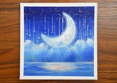 a painting of a moon and stars in the night sky over a body of water