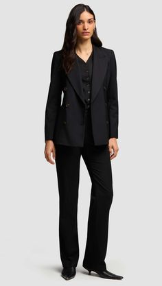 Embrace the stylish ease of our Straight Leg Trouser, a must-have for the discerning dresser. The Italian seasonless wool drapes elegantly along the body, creating a sleek silhouette and elongated shape. Combine with our Longsleeve Crew and Double-Breasted Blazer for a dapper uniform that always delivers. Tailored Elegant Formal Pantsuit, Tailored Elegant Pantsuit For Formal Occasions, Elegant Tailored Pantsuit For Formal Occasions, Elegant Pantsuit With Pressed Crease, Elegant Fall Pantsuit For Formal Occasions, Elegant Office Pantsuit, Elegant Structured Fitted Pantsuit, Elegant Fitted Structured Pantsuit, Elegant Structured Pantsuit For Semi-formal Occasions