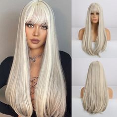 Straight Human Hair Lace Wig with Bangs - Anellace