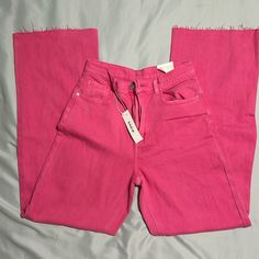 Shein Pink Denim Pants Wide Legged Size 29 Extra Longcan Easily Be Cut To Your Length As They Are Not Hemmed High Waist Pink Denim Bottoms, High Waist Pink Denim Jeans, Pink Full Length Denim Jeans, Pink Full-length Jeans, High-waist Pink Jeans With Five Pockets, Shein Jeans, Black Jeans Women, Pink Y2k, Pink Denim