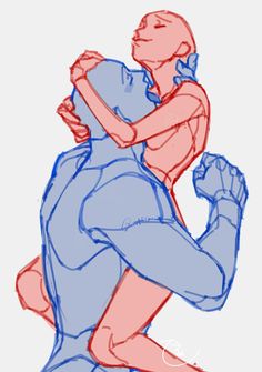 a drawing of two people hugging each other with one holding the other's arm