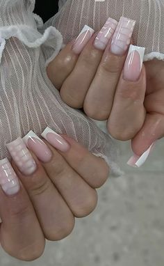 Classic Low French Tips, Light Feminine Nails, White Acrylic French Tip Nails, Viral Nails 2024, January French Tip Nails, White French Tips With Bow, Off White French Tip Nails, French Tip Acrylic Nails Designs, White Nails With Designs Square