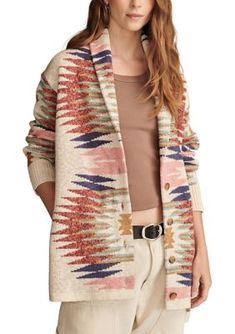 Spice up your style with Lucky Brand's Southwestern cardigan. | Lucky Brand Women's Southwestern Cardigan, X-Large Trending Clothing Styles, Southwest Print, Southwestern Print, Button Front Cardigan, Cozy Cardigan, New Clothes, Style And Grace, Clothing Styles, Spice Up