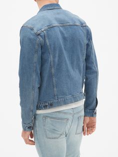 Icon Denim Jacket with GapFlex | Gap Factory Guys Be Like, Medium Blue, Denim Button Up, Hollister, Farmer, Parka, Button Up Shirts, Gap, Denim Jacket