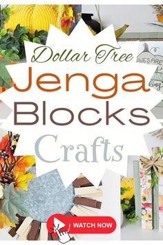 Crafts Using Jenga Pieces, Crafts With Mini Jenga Blocks, Crafts With Jenna Blocks, Projects With Jenga Blocks, Jenga Block Crafts Diy Fall, Dollar Tree Small Pallet Ideas, Fall Wood Crafts Diy Wooden Blocks, Jenga Block Scarecrow, Things To Make With Jenga Blocks