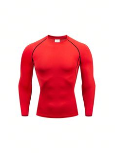 Boyfriend Style Men's Outdoor Fitness Tight-Fitting Quick-Drying & Sweat-Wicking Long Sleeve Sports T-Shirt Gym Clothes Boyfriend Style Men Basic T Shirt Red   Long Sleeve Knitted Fabric Plain  High Stretch  Men Activewear, size features are:Bust: ,Length: ,Sleeve Length: Red Fitted Long Sleeve T-shirt, Solid Crew Neck Rash Guard For Sports, Fitted Crew Neck Sportswear Tops, Stretch Solid Color Rash Guard With Crew Neck, Fitted Crew Neck Top For Gym, Red Long Sleeve Activewear For Training, Solid Color Snug Fit Sportswear Top, Solid Snug Fit Sportswear Top, Snug Fit Sportswear Top