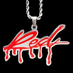 "RED Necklace * 1.5\" stainless steel pendant *Comes with your choice of chain" Personalized Red Stainless Steel Jewelry, Red Stainless Steel Jewelry For Valentine's Day, Red Stainless Steel Pendant Jewelry, Red Stainless Steel Necklace With Adjustable Chain, Cash Carti, King Vamp, Whole Lotta Red, Asap Mob, Vampire Necklace