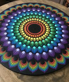 a table with a colorful circular design on it