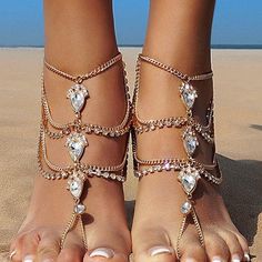 Adjustable Ankle Wrap Sandals For Party, Elegant Barefoot Sandals With Single Toe Strap For Beach, Elegant Barefoot Sandals With Ankle Strap For Beach, Elegant Ankle Strap Barefoot Sandals For Beach, Elegant Barefoot Sandals For Party, Elegant Barefoot Sandals For Summer Party, Summer Party Barefoot Sandals With Single Toe Strap, Elegant Summer Beach Anklets, Elegant Summer Festival Anklets