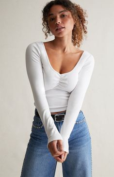 Est. PAC 1980 Peony Cinched Long Sleeve Top | PacSun Pacsun Tops, Pacsun, Scoop Neckline, Everyday Look, Long Sleeve Top, Peonies, Style Me, Fashion Forward, Long Sleeve Tops