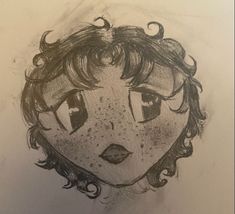 a drawing of a child's face with curly hair and eyes, drawn in pencil