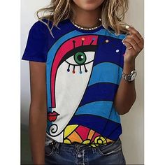 Season:Summer; Fabric:Polyester; Sleeve Length:Short Sleeve; Gender:Women's; Style:Casual; Elasticity:Micro-elastic; Tops Type:T shirt Tee; Occasion:Daily; Top Length:Regular; Fit Type:Loose Fit; Pattern:Geometric,Abstract; Design:Print; Neckline:Crew Neck; Brand:Shall We; Listing Date:07/10/2024; Bust:null; Length:null; Sleeve:null; Fit US Size:null; Fit UK Size:null; Fit EU Size:null; Print Type:Hot Stamping Wearable Crafts, Geometric Abstract, Summer 2024, Pattern Geometric, Tshirts Online, Abstract Print, Shirt Online, Season Summer, Women's Style