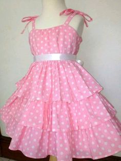 Pink Frocks For Kids, Frock Patterns For Kids, Polka Dot Dress For Kids, Kids Dress Ideas, Kids Pink Dress, Baby Dress Pattern