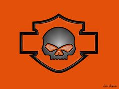 an orange background with a skull on the front and side of it, which is part of a football team's logo