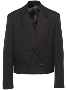 Shop Prada double-breasted wool blazer Tailored Design, Blazer Black, Black Blazers, Wool Blazer, Colored Blazer, Black Wool, Mens Suits, Double Breasted, Blazer Jacket