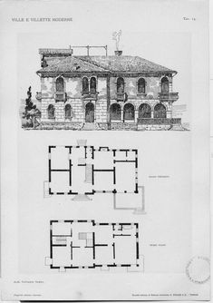 an old house with two floors and three stories in the same section, as well as another floor plan