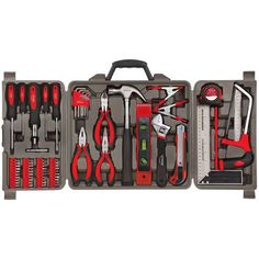 a tool kit with tools in it on a white background, including wrenches, pliers and screwdrivers