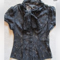 New Never Worn Womens Express Black All Over Lace Short Sleeve Tie Knit Top Shirt Small S New Tie Neck Top, Tie Neck Tops, Lace Short, Tie Neck, Lace Shorts, Neck Tie, Knit Top, Top Shirt, Shirt Blouses