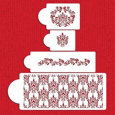 Filigree Damask Wedding Stencil Set Box Doll House, Lace Png, Damask Cake, Vintage Baptism, Stencil Cake, Damask Decor, Damask Stencil, Piping Techniques, Leaf Stencil