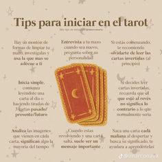 an advertisement for tarot in spanish with the caption'tips para incicir el tarot '