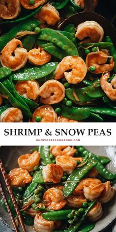 shrimp and snow peas stir fry with chopsticks