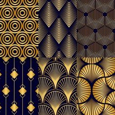 art deco wallpapers in gold and black with geometric designs on the sides,