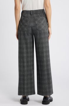 Perfectly chic for work and beyond, these wide-leg trousers feature a classic plaid pattern and 'Ab'solution powermesh panels that smooth and shape. 30" inseam; 24" leg opening; 11" front rise; 16" back rise Zip fly with button closure Front slant pockets 53% polyester, 39% rayon, 5% nylon, 3% spandex Machine wash, tumble dry Imported Formal Plaid Wide Leg Bottoms, Elegant High-waisted Plaid Pants, Elegant Plaid Pants For Workwear, Elegant Plaid Wide-leg Pants, Plaid Wide Leg Formal Pants, Plaid Wide Leg Pants For Formal Occasions, Formal Wide Leg Plaid Pants, Formal Plaid Wide Leg Pants, Elegant Tailored Plaid Bottoms