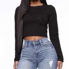 Nwt - In Original Packaging Color: Black Size: M Casual Black Crop Top For Winter, Black Long Sleeve Cotton Crop Top, Casual Black Long Sleeve Crop Top, Tops Long Sleeve, Cover Ideas, Fashion Nova Tops, Long Sleeve Crop, Long Sleeve Crop Top, Fashion Nova