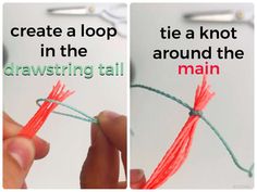 two pictures showing how to crochet the loop in the wrong stitch, and then using yarn