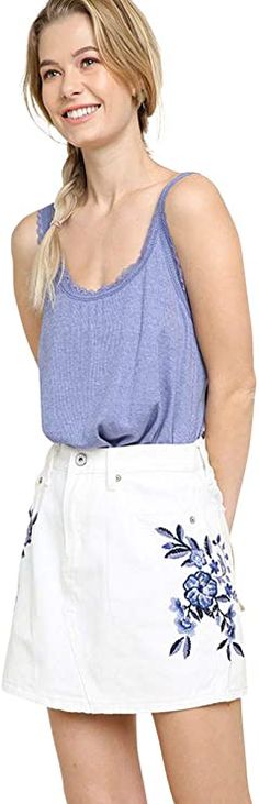 Women's Floral Embroidered Denim Mini Skirt  Mini skirt outfit | Short skirt outfit I get commissions for purchases made through links in this post. #ad  Mini Skirt Outfit Mini Skirt Outfits