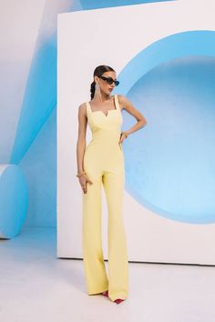 Fabric: Crepe Viscose 50%, Polyester 40%, Elastane 10% V neck Sleeveless Straps Corseted Flared Wide-leg Concealed zip fastening at back Sleeveless Jumpsuits, Black Jumpsuit, Best Sellers, Sky Blue, Wide Leg, Jumpsuit, V Neck, Yellow, Fabric