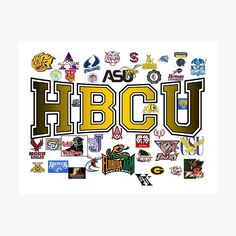 the word hbcu surrounded by many different sports logos