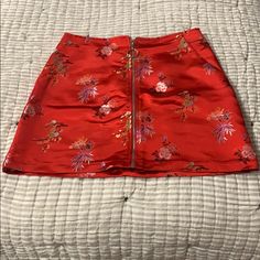 Classic Embroidered Skirt. Very Vintage Feel. Festive Spring Skirt, Red Floral Embroidery Skirt For Spring, Fitted Red Skirt With Floral Embroidery, Festive Red Embroidered Skirt, Festive Spring Mini Skirt, Fitted Embroidered Red Skirt, Fitted Red Embroidered Skirt, Red Festive Skirt For Spring, Honey Punch