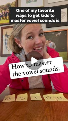 a woman sitting at a table with an ad in front of her that reads, how to master the vocal sounds