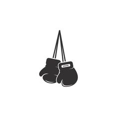 a pair of boxing gloves hanging from a rope on a white background, icon illustration