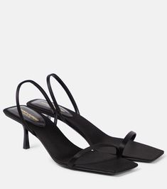 Jaspe 55 satin crêpe sandals in black - Saint Laurent | Mytheresa Saint Laurent Heels, Saint Laurent Sandals, Dior Dress, Dior Sandals, Lifestyle Aesthetic, Mid Heel Sandals, Saint Laurent Shoes, Evening Shoes, Designer Sandals