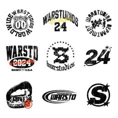 several different logos and numbers on a white background