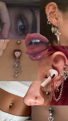 multiple pictures of different types of piercings