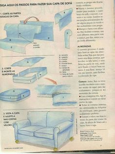 the instructions for making a sofa and chair from an old catalog page, with pictures on it