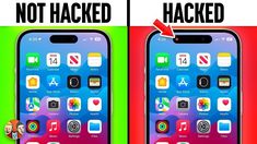 two iphones side by side with the text, not hacked and locked on them