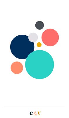 an abstract poster with different colors and shapes on the bottom half of it, including circles