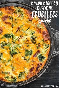 a cheesy dish with broccoli and other toppings in a pan