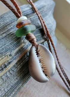 Handmade Sea Glass Necklace Men Women Sinew Braid Hawaiian Cowrie Shell Beach Shell Necklace Men, Cowrie Shell Jewelry, Artisan Jewelry Necklaces, Braided Necklace, Seashell Jewelry, Shell Beach, Sea Glass Pendant, Necklace Men, Seashell Necklace