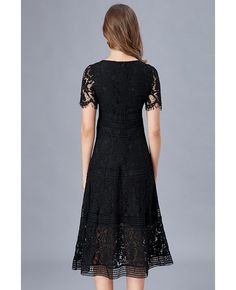 Get 10% off now! Buy l-5xl midi hollow out lace little black dress for women at cheap price online. Free stable shipping and pro custom service since 2009. Fitted Black Midi Dress With Lace Patchwork, Black Lace Patchwork Midi Dress For Evening, Black Hollow Out Dresses For Spring, Lace Dress With Lace Sleeves For Night Out, Black Dress With Lace Short Sleeves, Black Scallop Lace Dress For Night Out, Knee-length Lace Midi Dress With Lace Patchwork, Chic Lace Midi Dress With Hollow Out Design, Chic Lace Midi Dress With Hollow Out Details